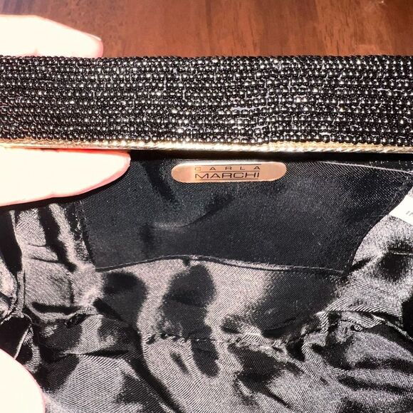 Beaded Black Shell Evening Bag Gold Chain Vintage Formal Clutch Purse 8.5x6 - Picture 5 of 9